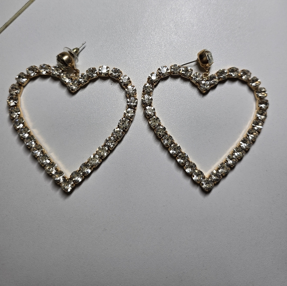 Elegant Heart-Shaped Rhineston Earrings, Hearts Valentine's Day